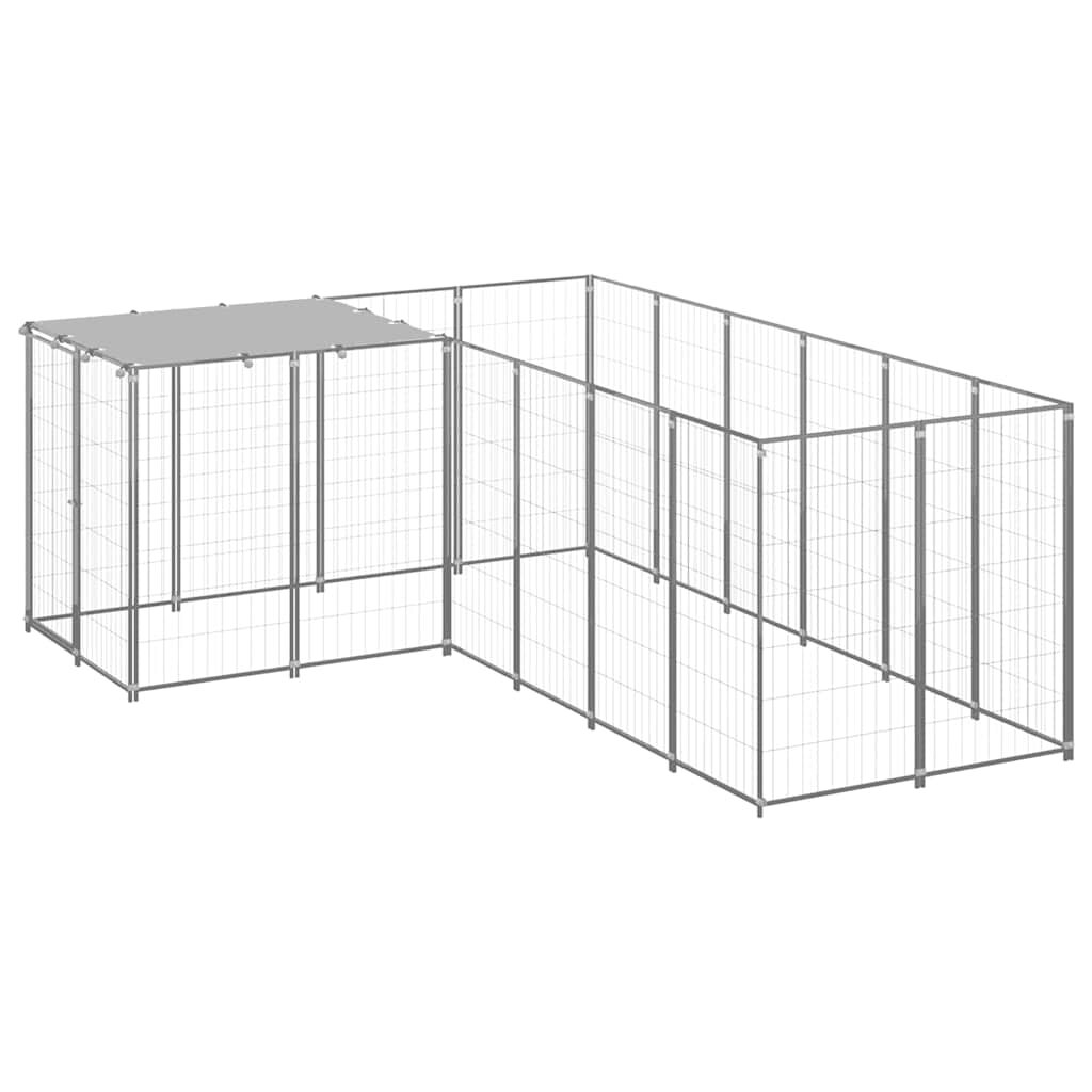 vidaXL Клетка за кучета сребриста 484 м² стомана