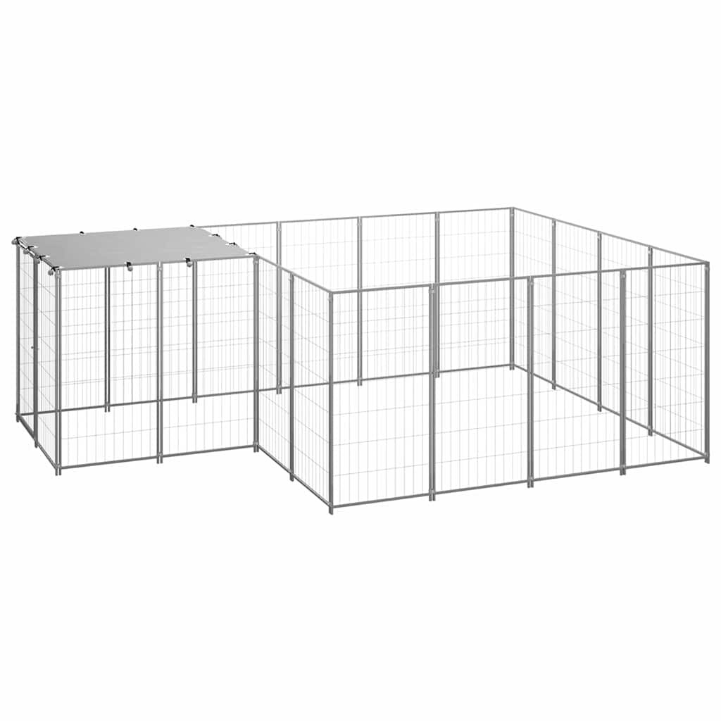 vidaXL Клетка за кучета сребриста 605 м² стомана