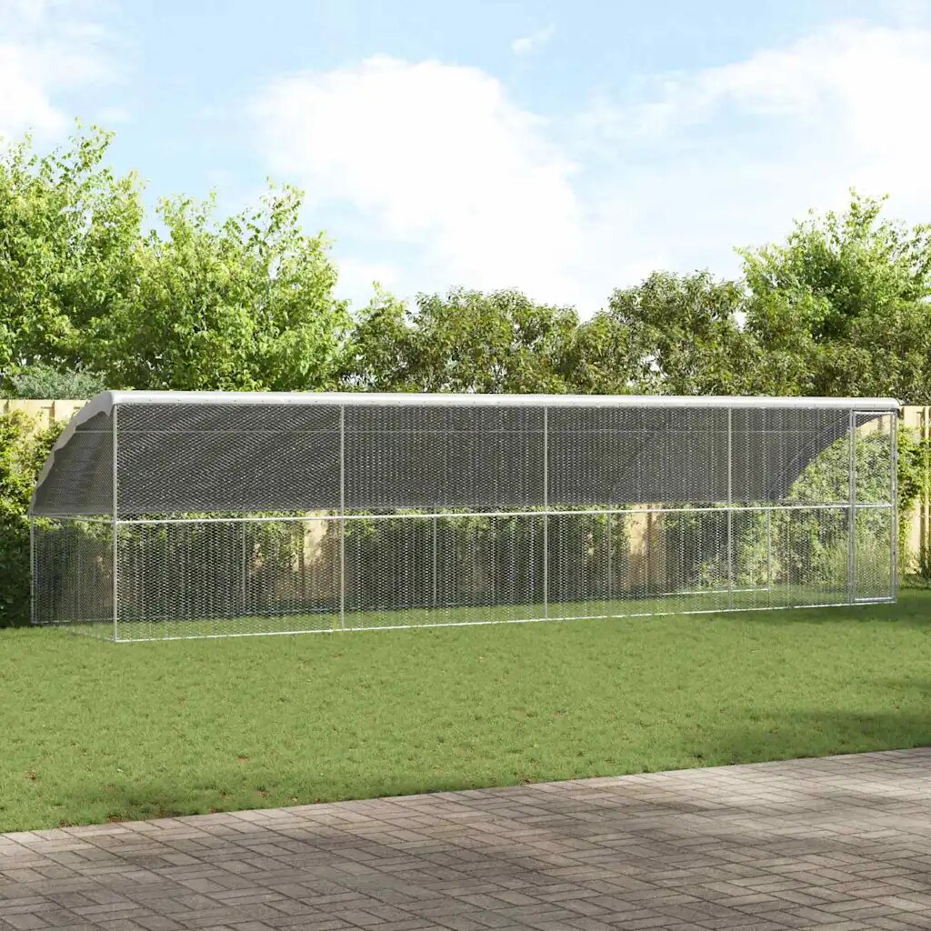 vidaXL Клетка за пилета с 1 врата 4 бр. Сребристо 800x200x200 см