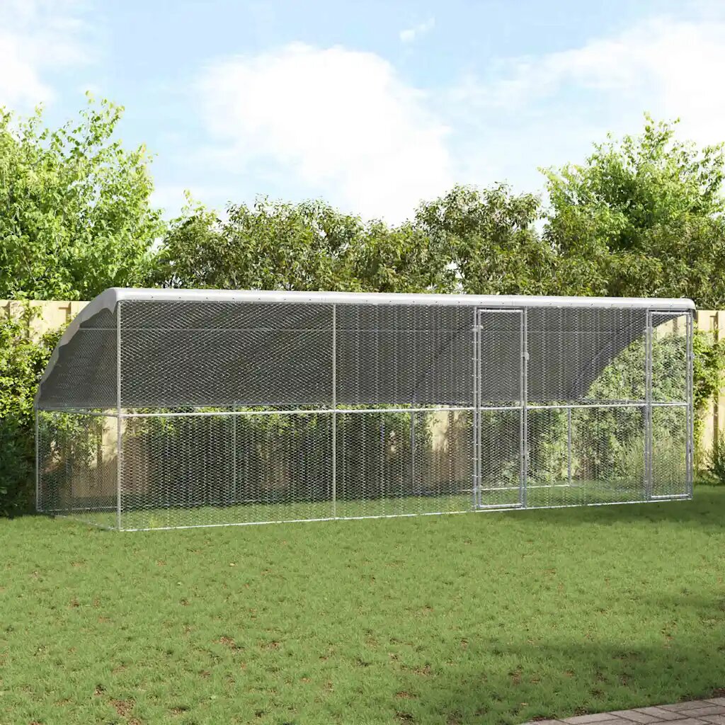 vidaXL Клетка за пилета с 2 врати 3 бр. Сребристо 600x200x200 см
