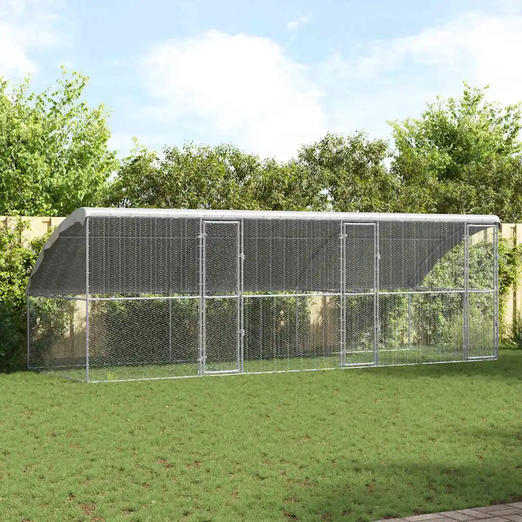 vidaXL Клетка за пилета с 3 врати 3 бр. Сребристо 600x200x200см