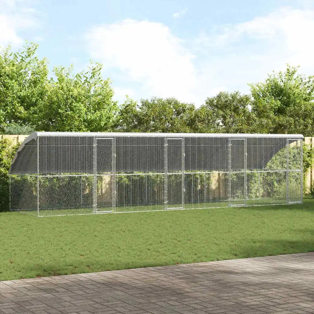 vidaXL Клетка за пилета с 4 врати 4 бр. Сребристо 800x200x200 см