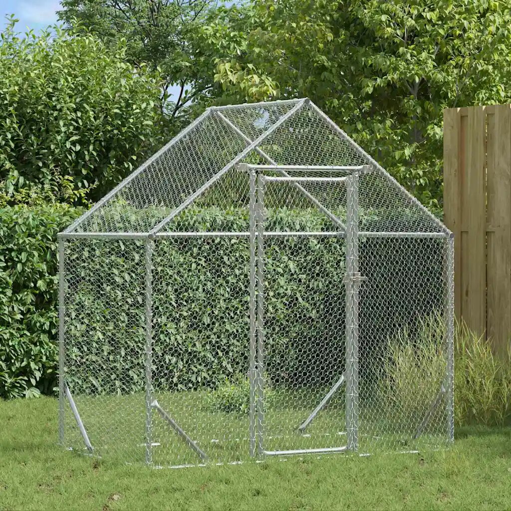 vidaXL Клетка за пилета Сребрист 170 x 100 x 177 см