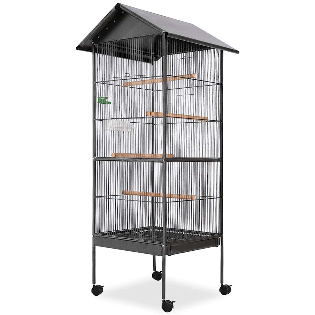 vidaXL Клетка за птици с покрив стомана черна 66x66x155 cм