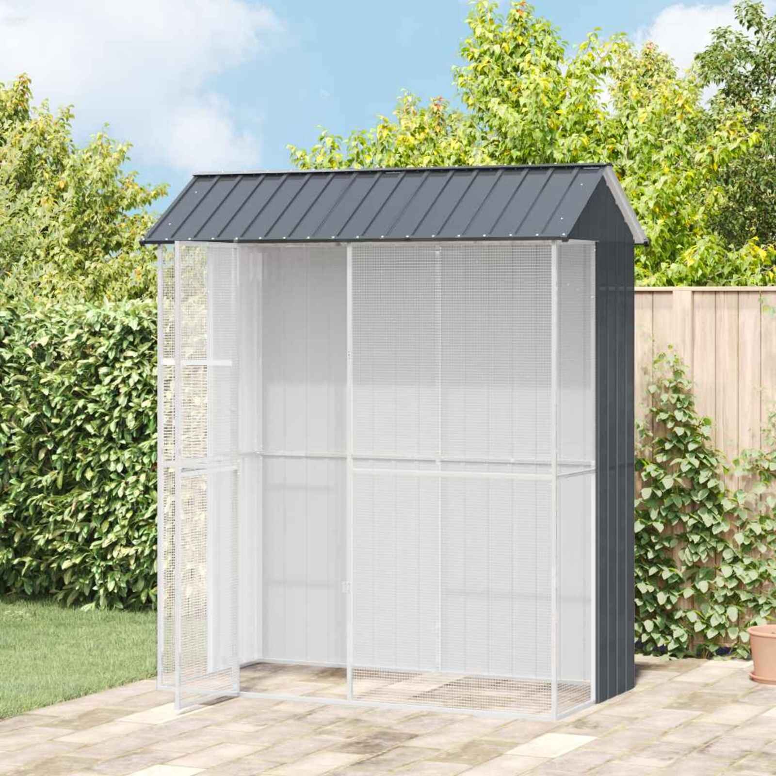vidaXL Клетка за птици със съхранение Антрацит 215 x 110 x 247 см