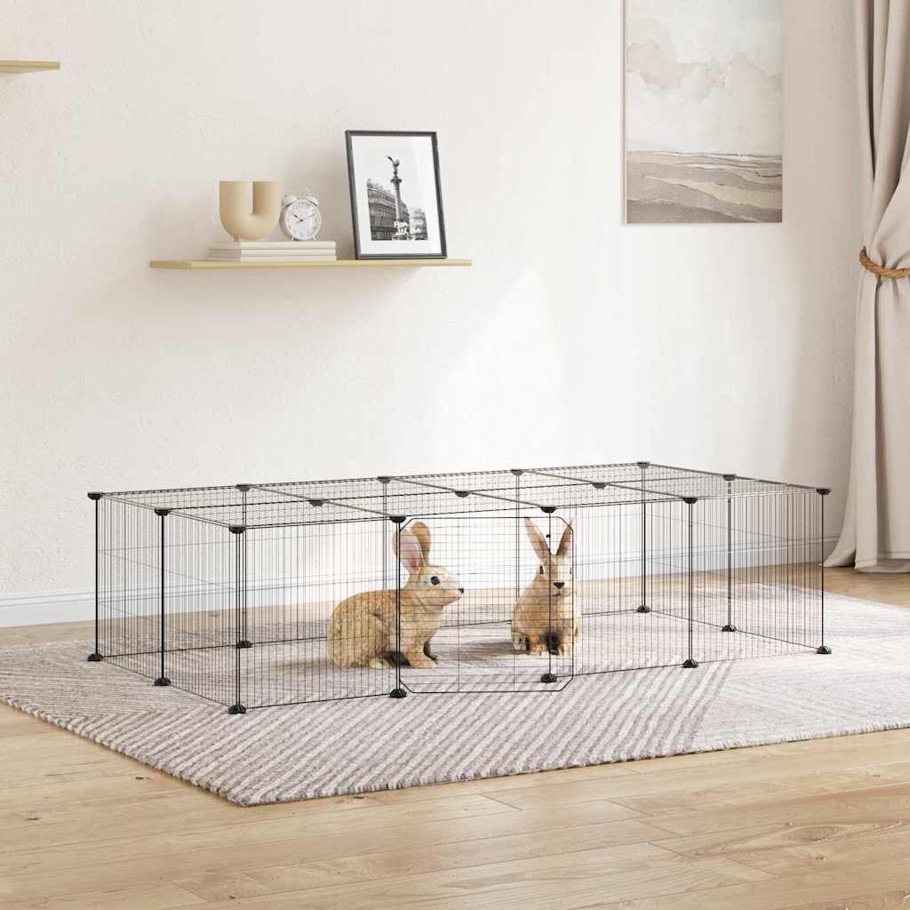 vidaXL Клетка за животни с врата 20 панела черна 140x70x35 см стомана