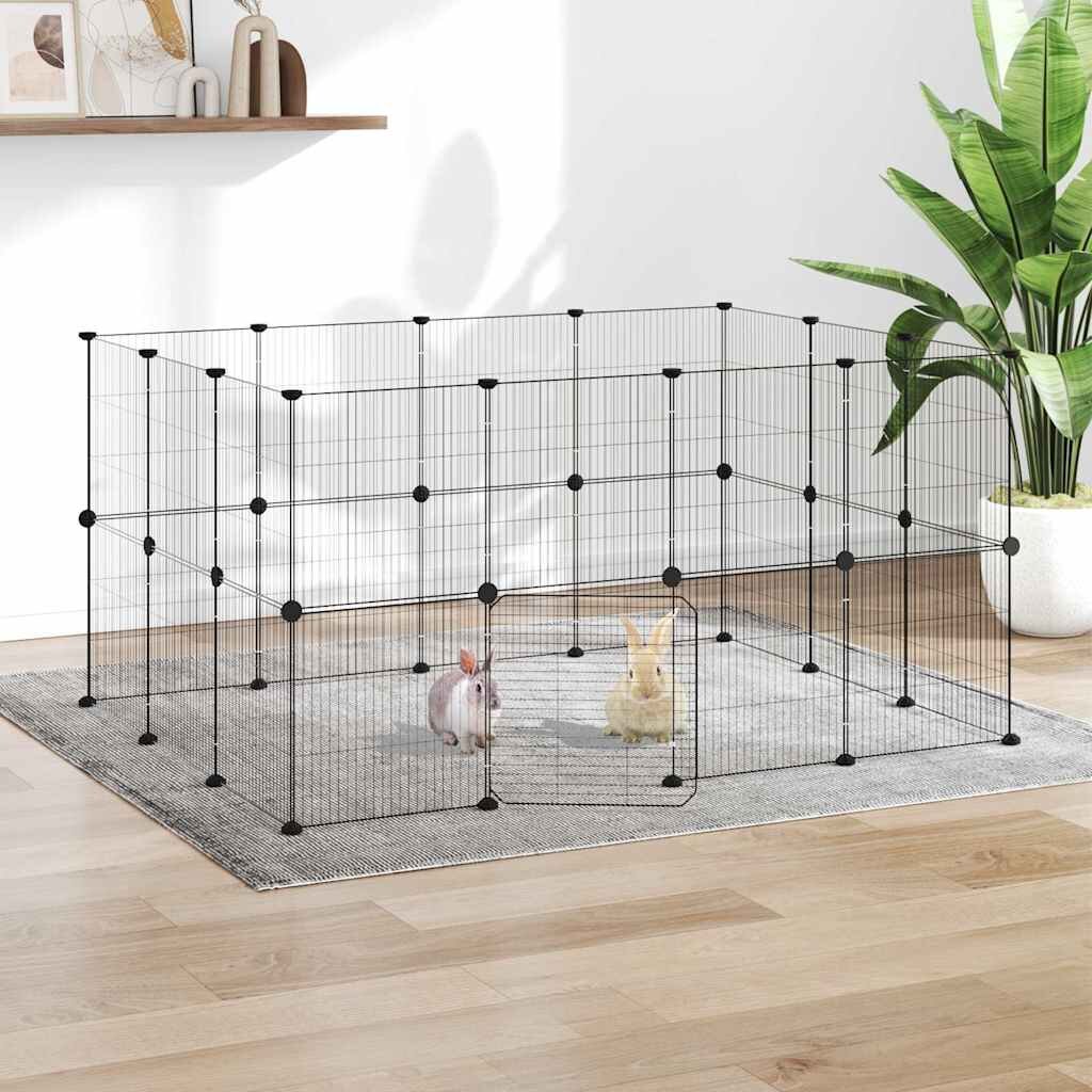 vidaXL Клетка за животни с врата 28 панела черна 140x105x70 см стомана