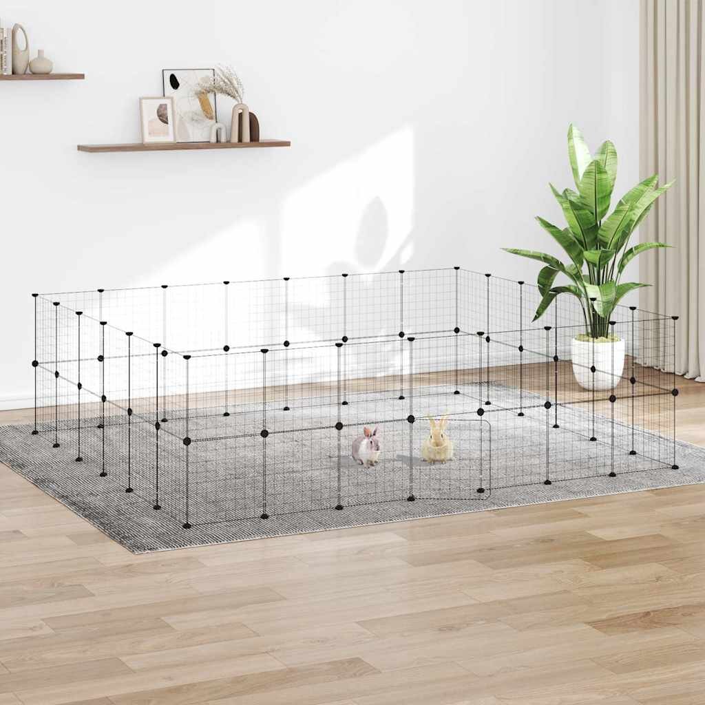vidaXL Клетка за животни с врата 52 панела черна 245x210x70 см стомана