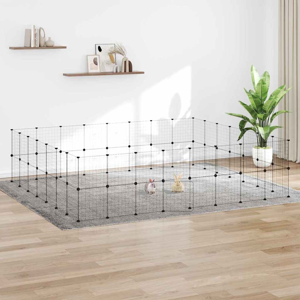 vidaXL Клетка за животни с врата 60 панела черна 280x245x70 см стомана