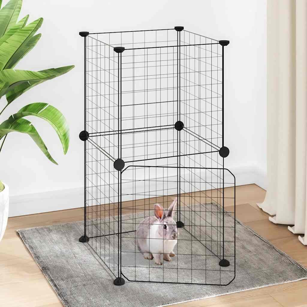 vidaXL Клетка за животни с врата 8 панела черна 35x35x70 см стомана