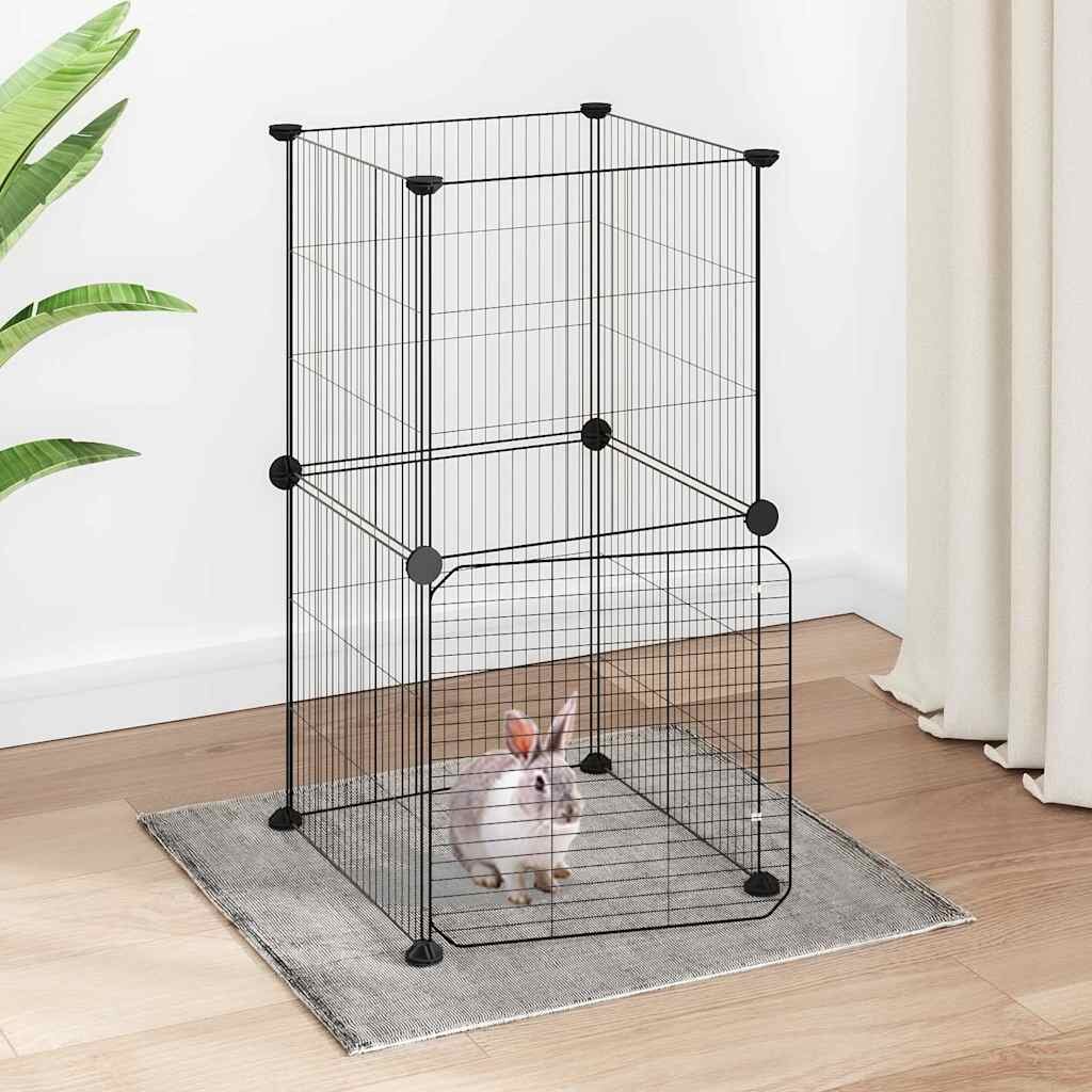 vidaXL Клетка за животни с врата 8 панела черна 35x35x70 см стомана