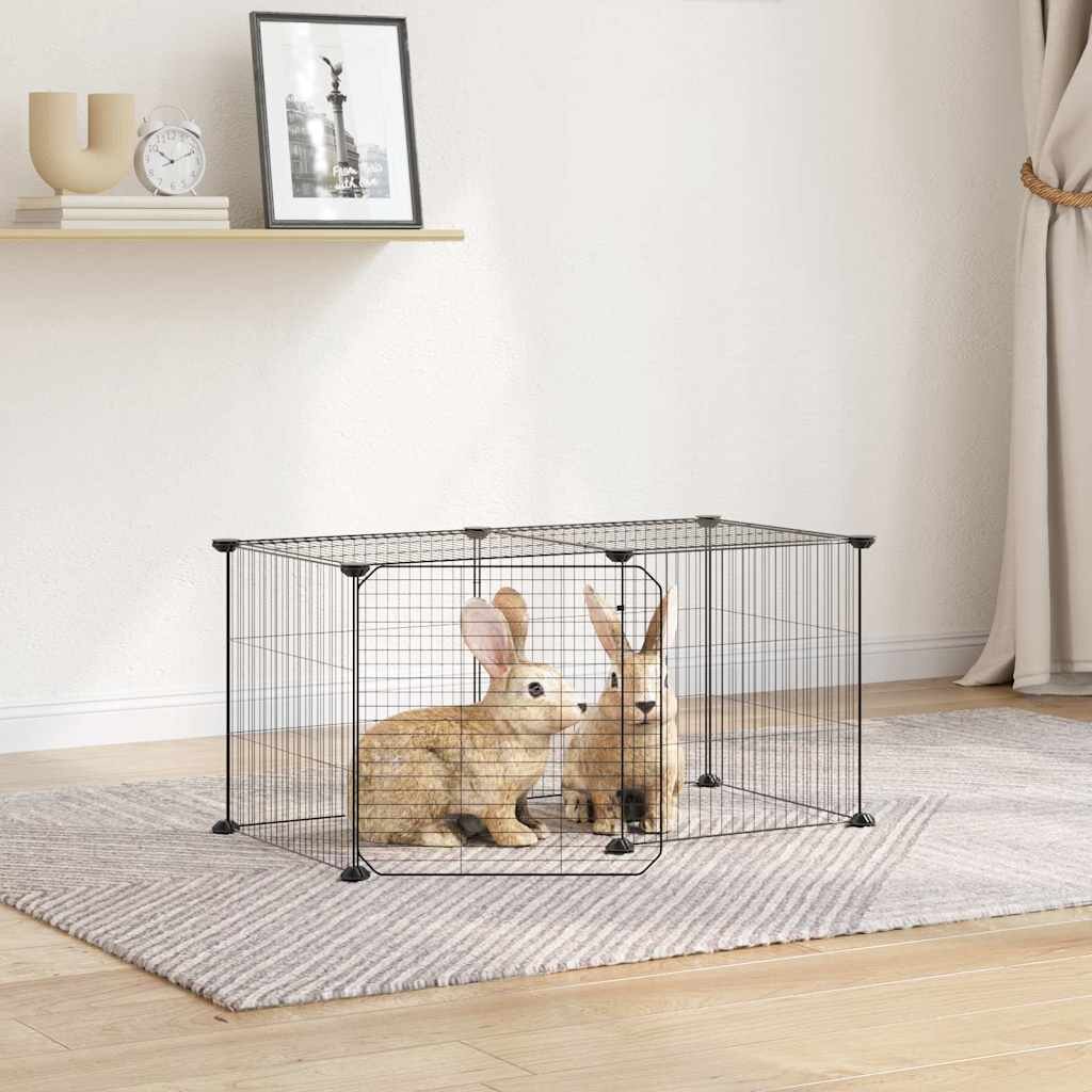 vidaXL Клетка за животни с врата 8 панела черна 70x35x35 см стомана