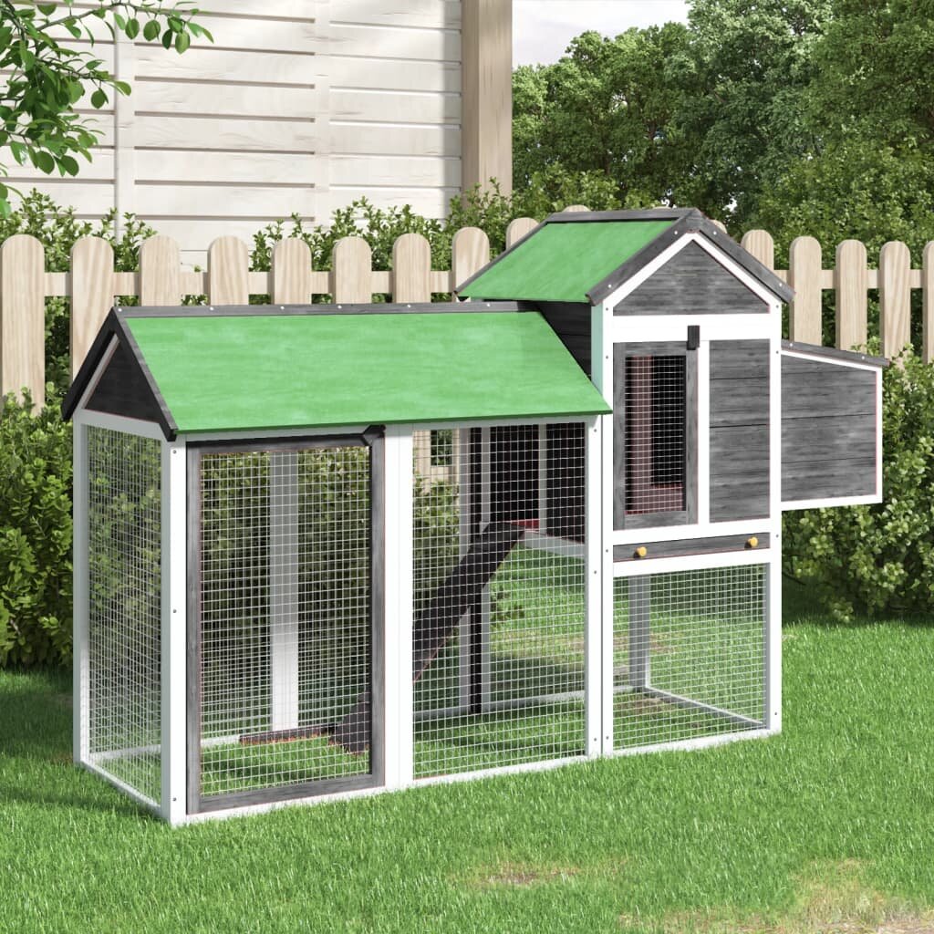 vidaXL Кокошарник сив 193x65x117 см бор масив