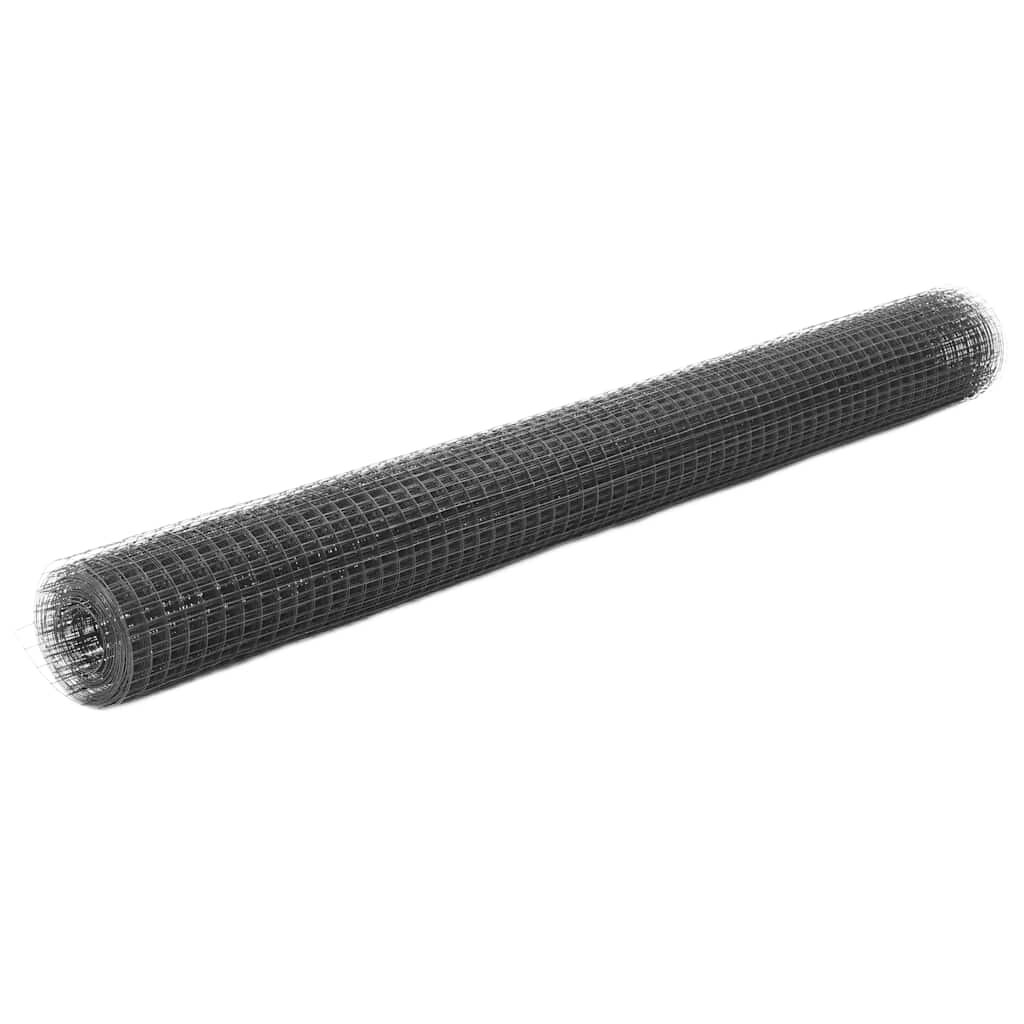 vidaXL Кокошкарска мрежа с PVC покритие 25x15 м сива