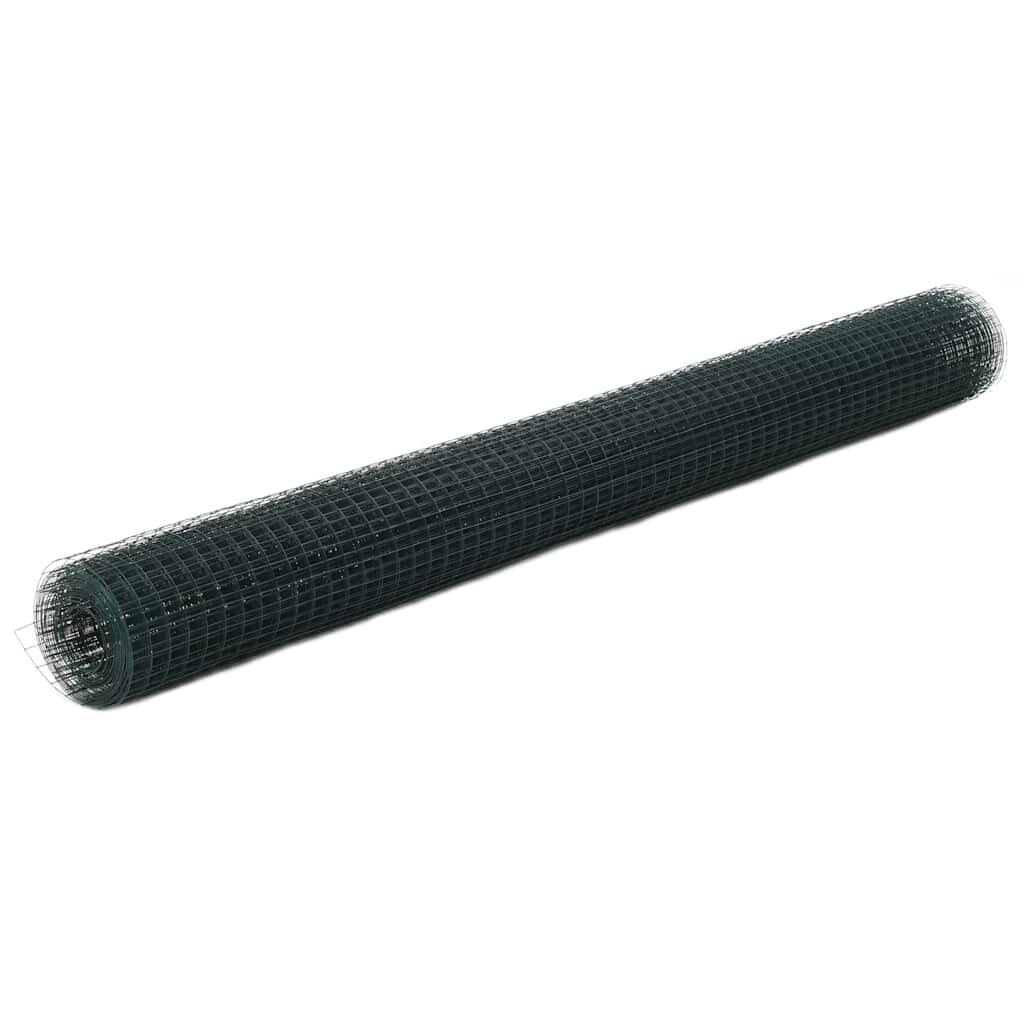 vidaXL Кокошкарска мрежа с PVC покритие 25x15 м зелена