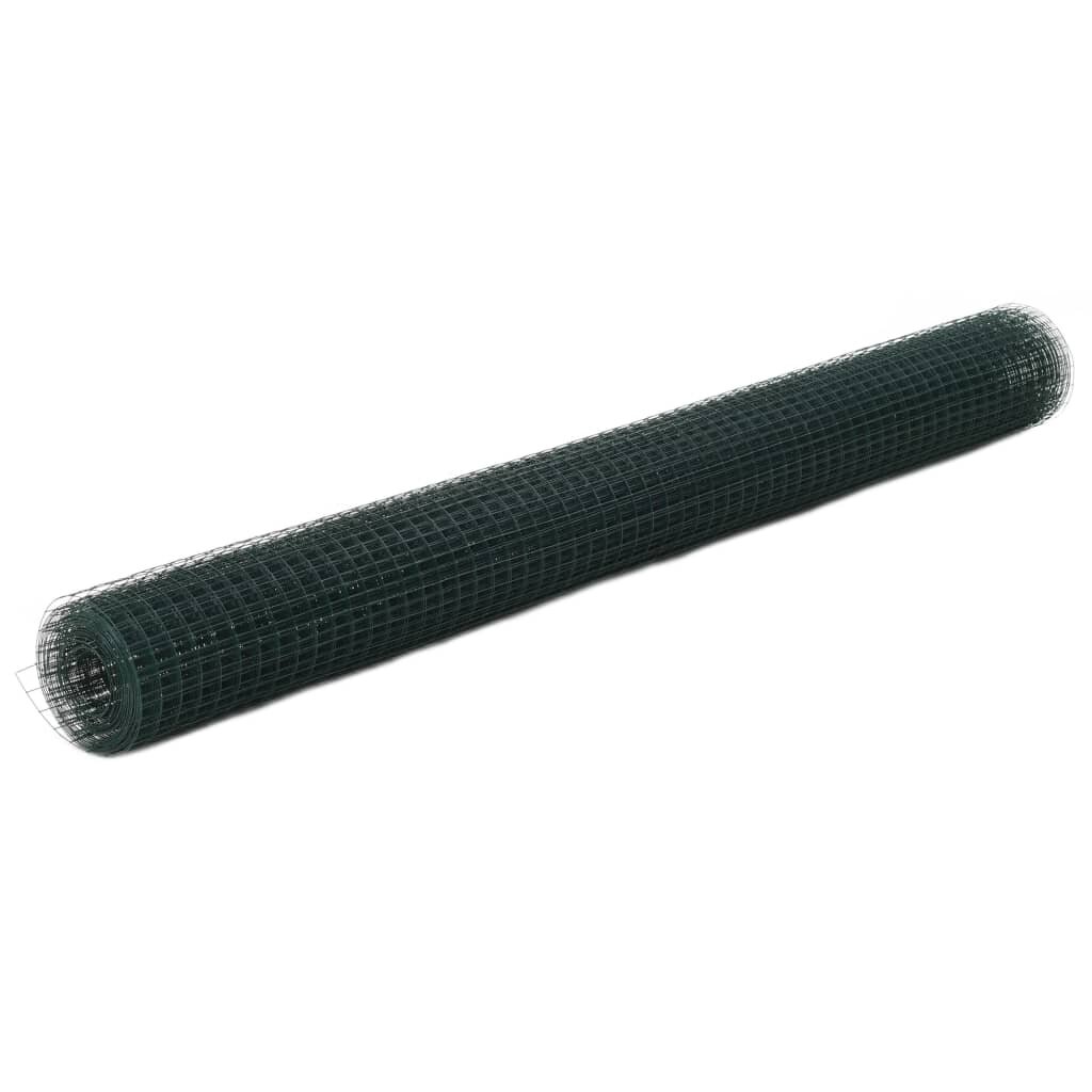 vidaXL Кокошкарска мрежа с PVC покритие 25x15 м зелена