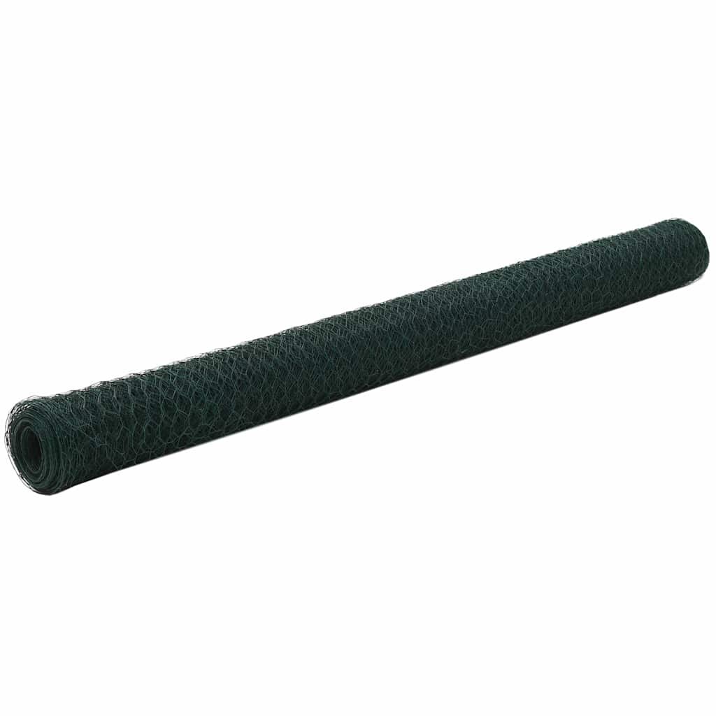 vidaXL Кокошкарска мрежа с PVC покритие 25x15 м зелена