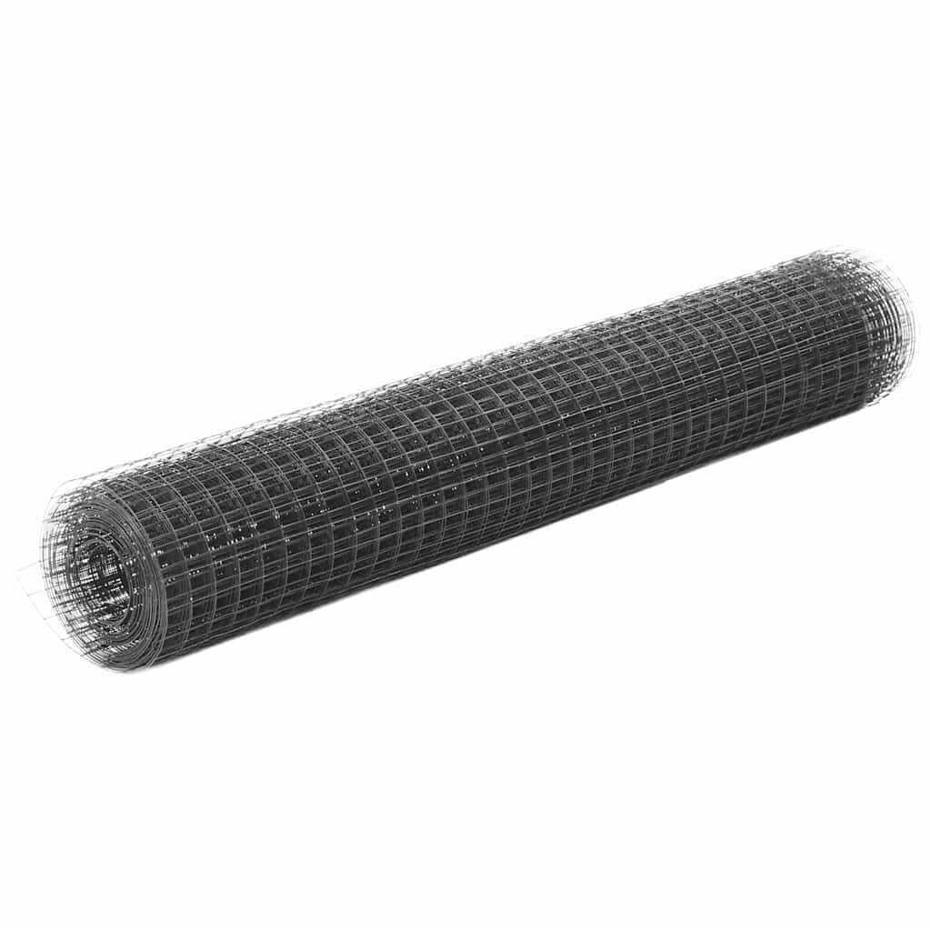 vidaXL Кокошкарска мрежа стомана с PVC покритие 10x1 м сива