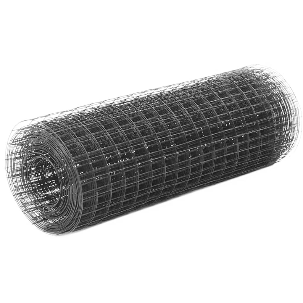 vidaXL Кокошкарска мрежа стомана с PVC покритие 25х05 м сива