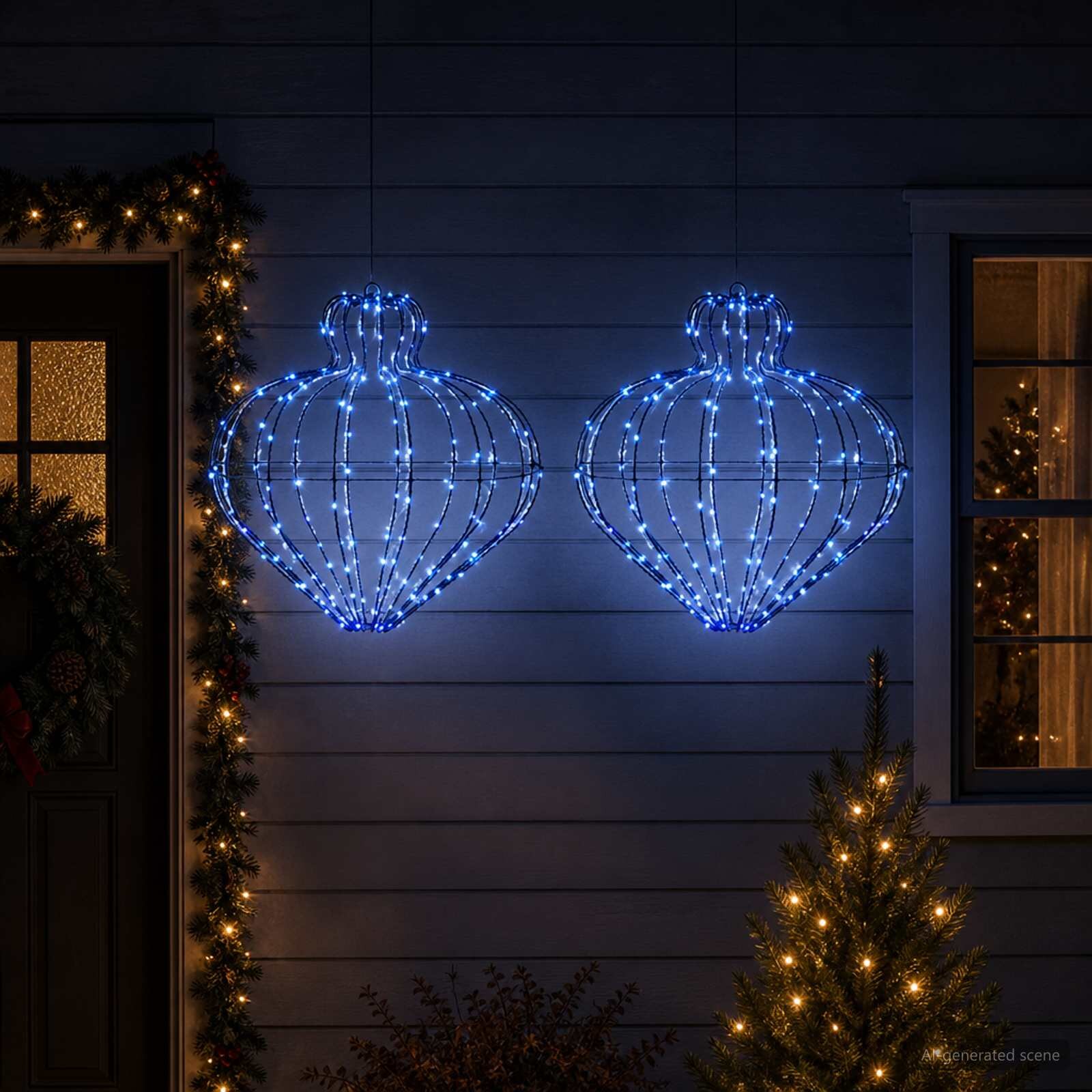 vidaXL Коледен светещ шпиц 2 бр. 384 LED светодиода Синьо Ø 45 x 40 cm