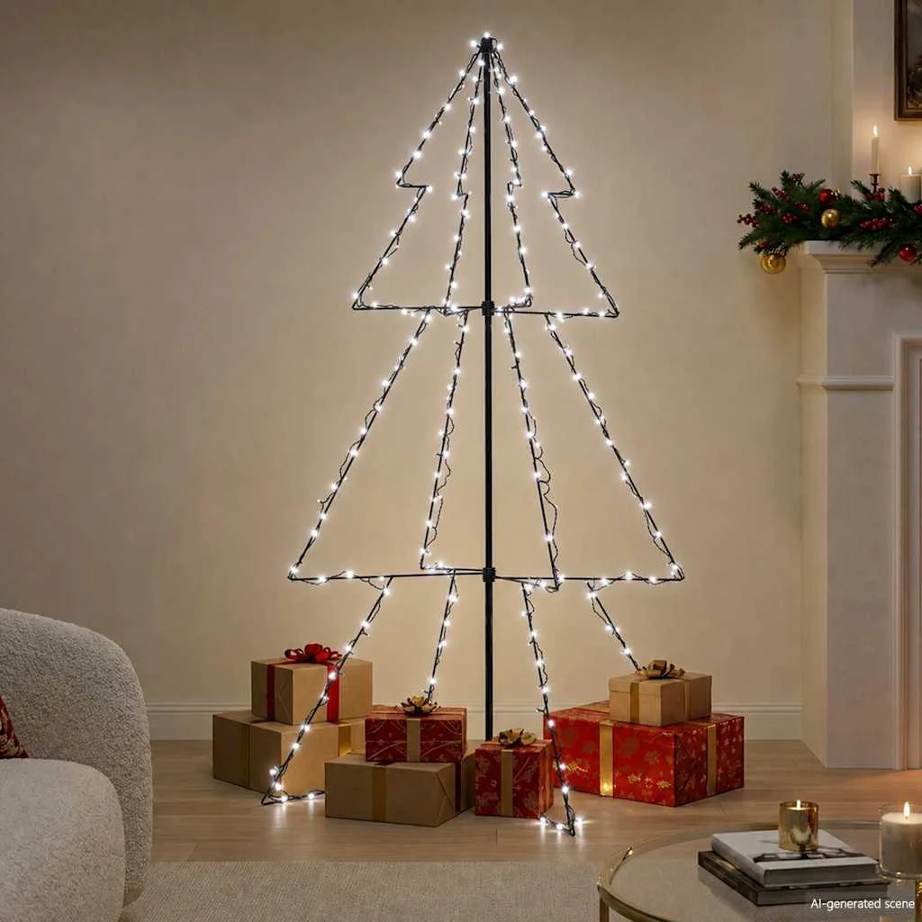 vidaXL Коледна елха конус 200 LED за закрито и открито 98x150 см