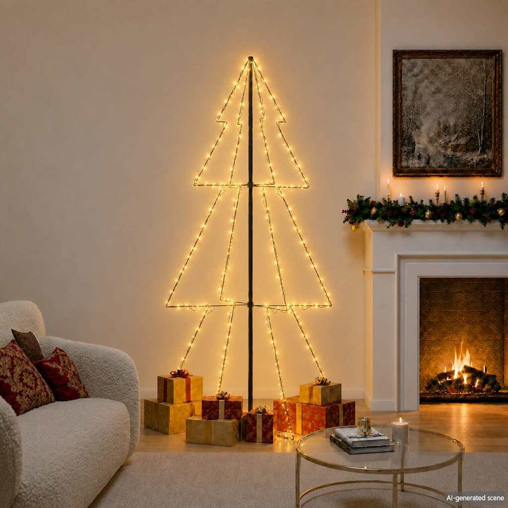 vidaXL Коледна елха конус 300 LED за закрито и открито 120x220 см