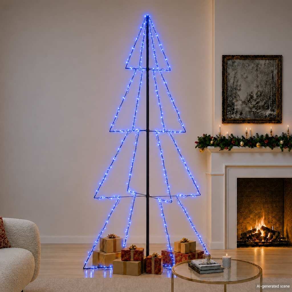 vidaXL Коледна елха конус 360 LED за закрито и открито 143x250 см