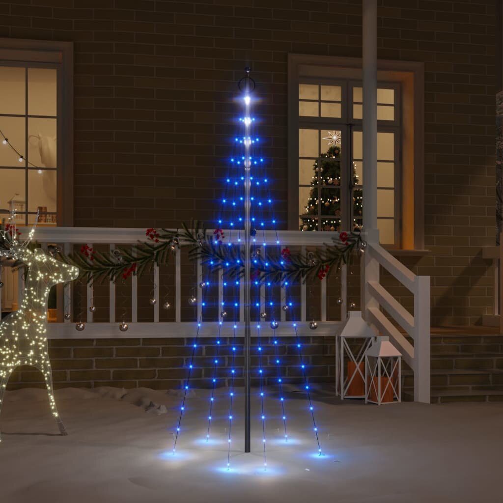vidaXL Коледна елха на флагщок синьо 108 LED 180 см