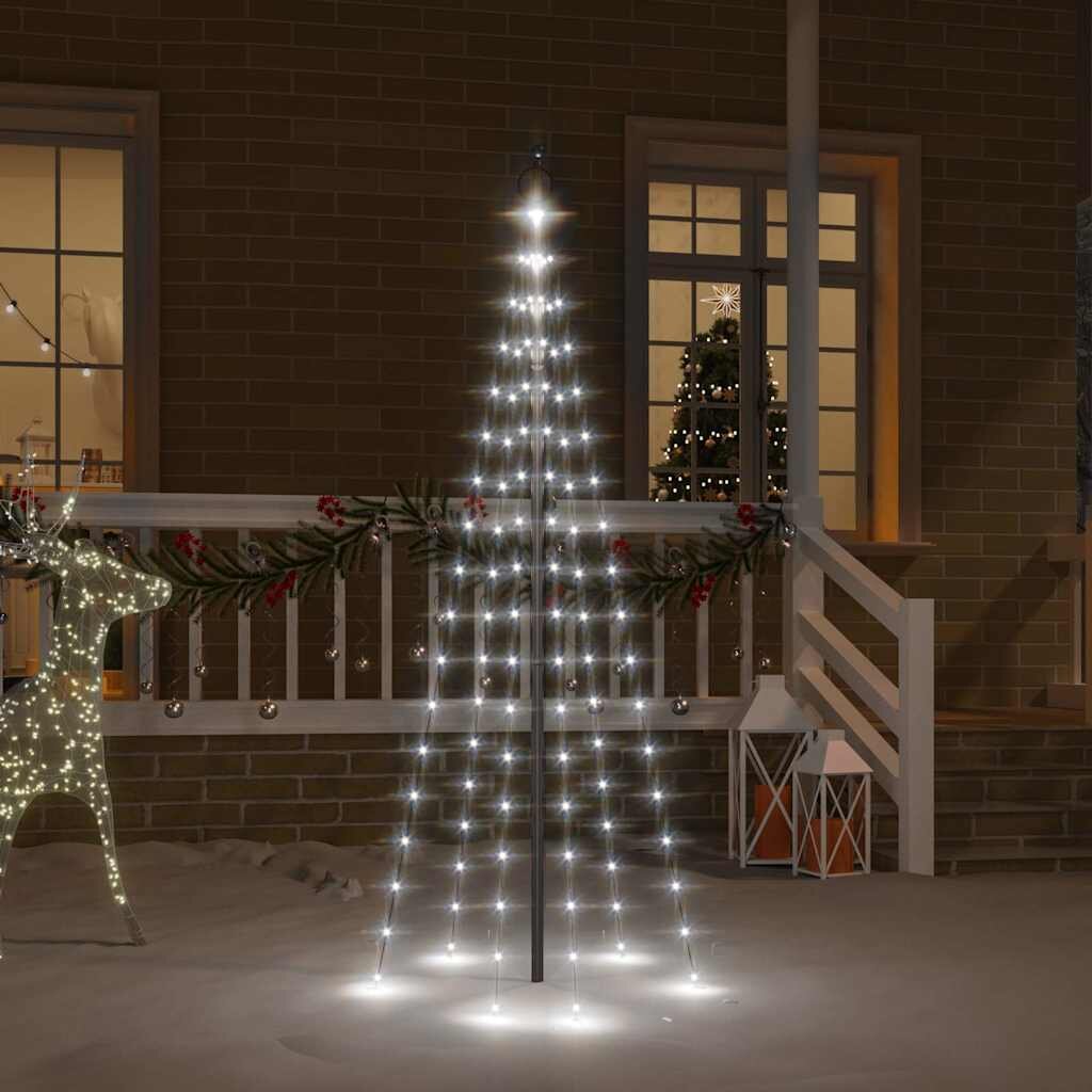 vidaXL Коледна елха на флагщок студено бяло 108 LED 180 см