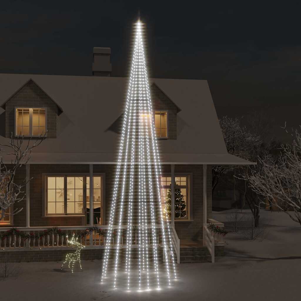 vidaXL Коледна елха на флагщок студено бяло 1134 LED 800 см