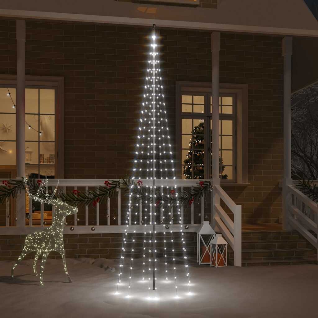vidaXL Коледна елха на флагщок студено бяло 310 LED 300 см
