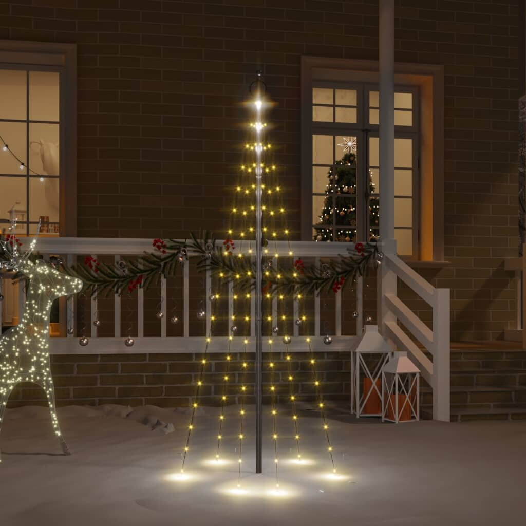 vidaXL Коледна елха на флагщок топло бяло 108 LED 180 см