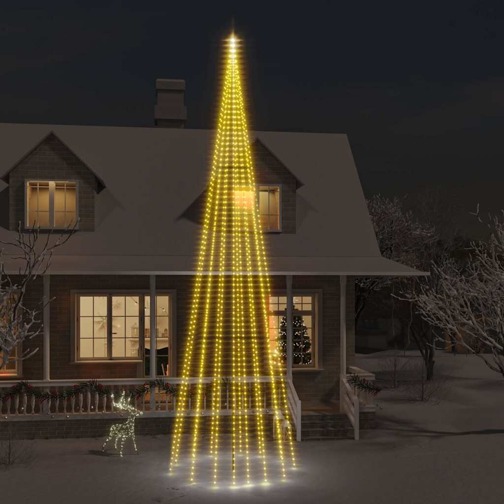 vidaXL Коледна елха на флагщок топло бяло 1134 LED 800 см