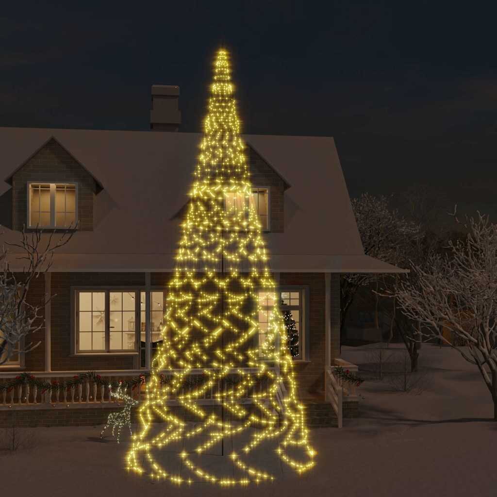 vidaXL Коледна елха на флагщок топло бяло 3000 LED 800 см