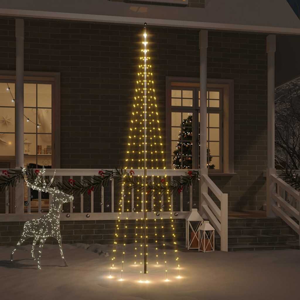 vidaXL Коледна елха на флагщок топло бяло 310 LED 300 см