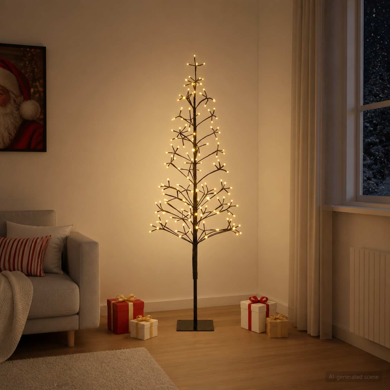 vidaXL Коледна елха с LED лампички Черно 150 cm Стомана