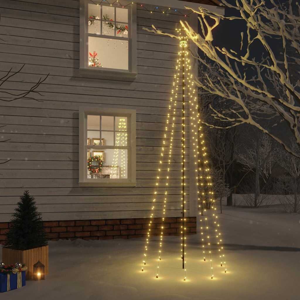 vidaXL Коледна елха с шип топло бяло 310 LED 300 см