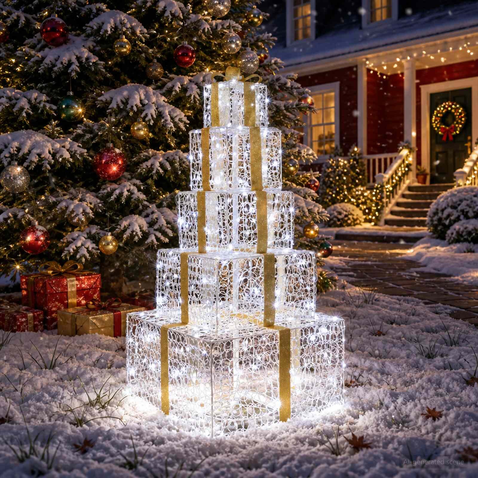 vidaXL Коледна LED декорация комплект светещи кутии 250 LED светодиода