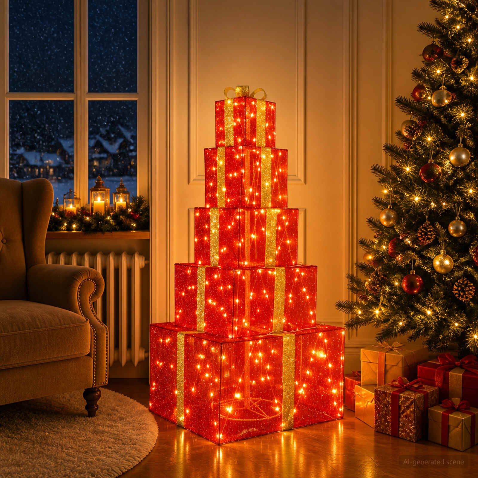 vidaXL Коледна LED декорация комплект светещи кутии 250 LED светодиода