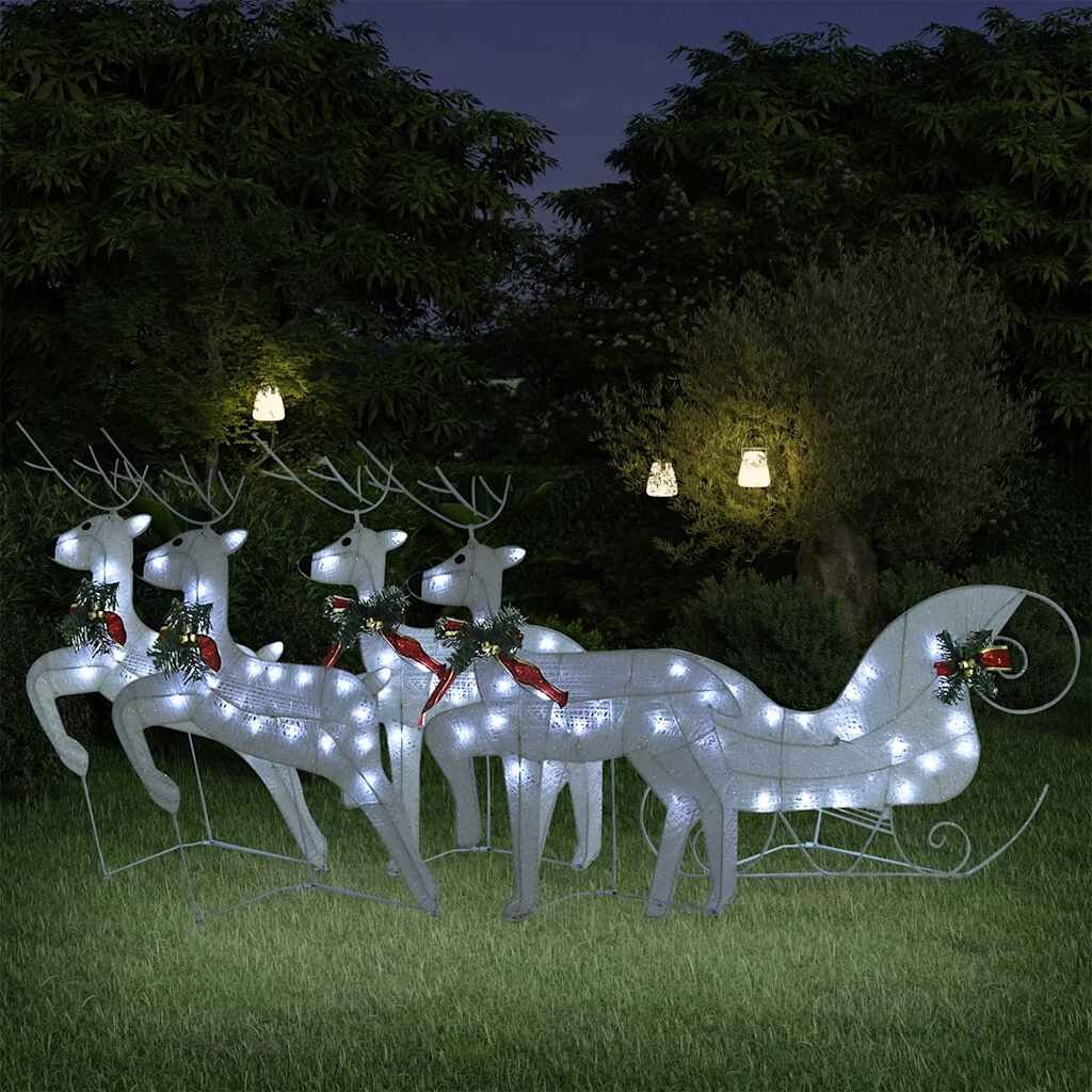 vidaXL Коледна украса елен и шейна 100 LED за открито бяло