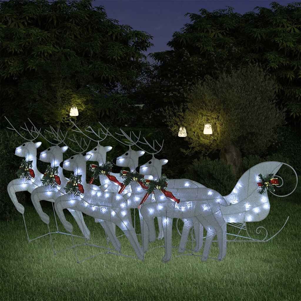 vidaXL Коледна украса елен и шейна 140 LED за открито бяло
