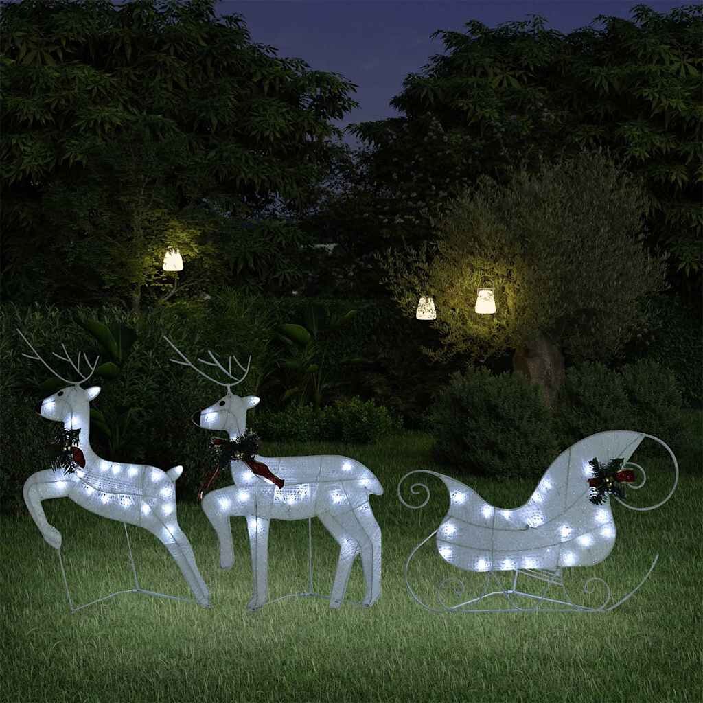 vidaXL Коледна украса елен и шейна 60 LED за открито бяло