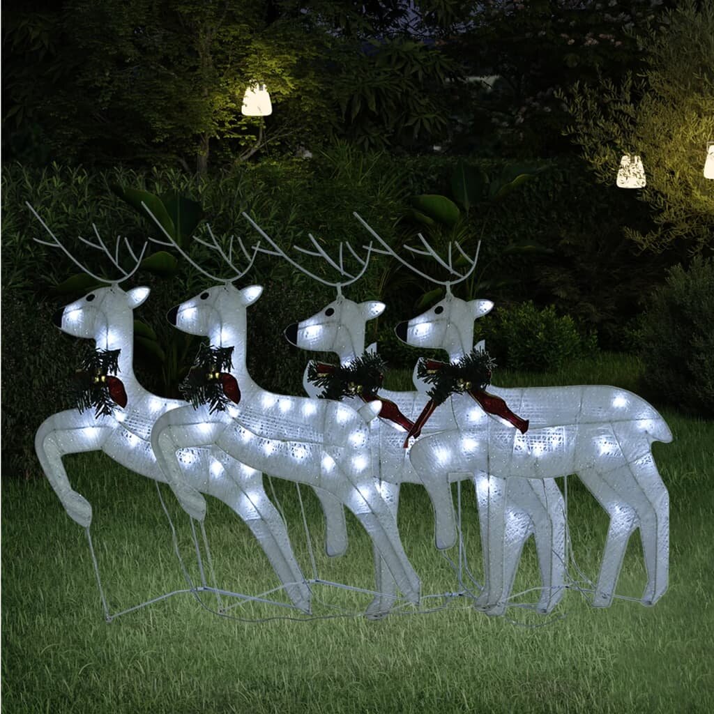 vidaXL Коледни елени 4 бр бяла 80 LED