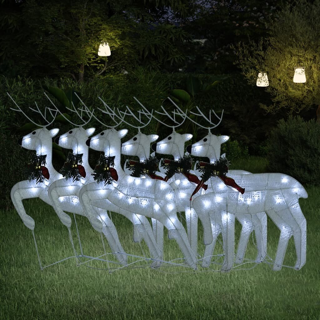 vidaXL Коледни елени 6 бр бяла 120 LED