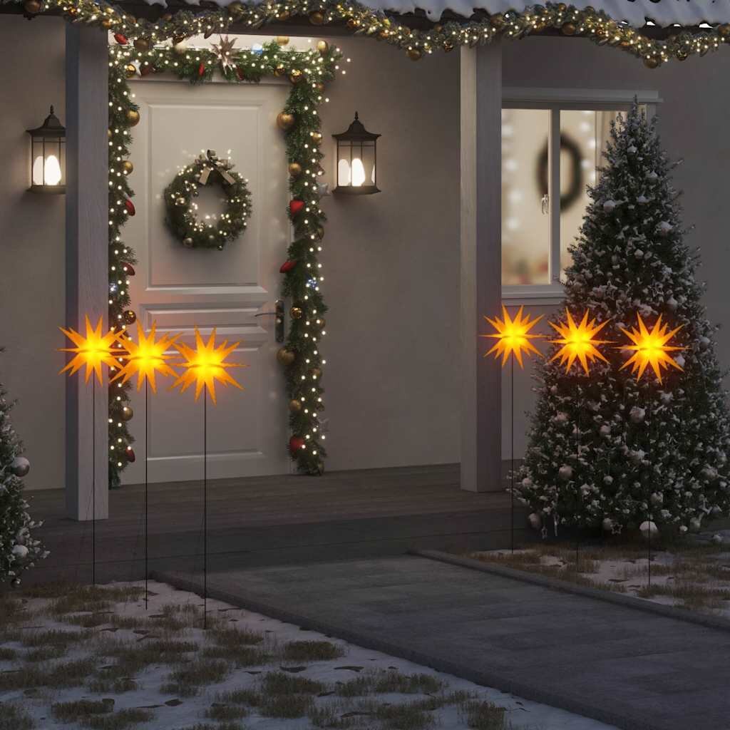 vidaXL Коледни лампи с шипове 3 бр LED сгъваеми жълта 35 см