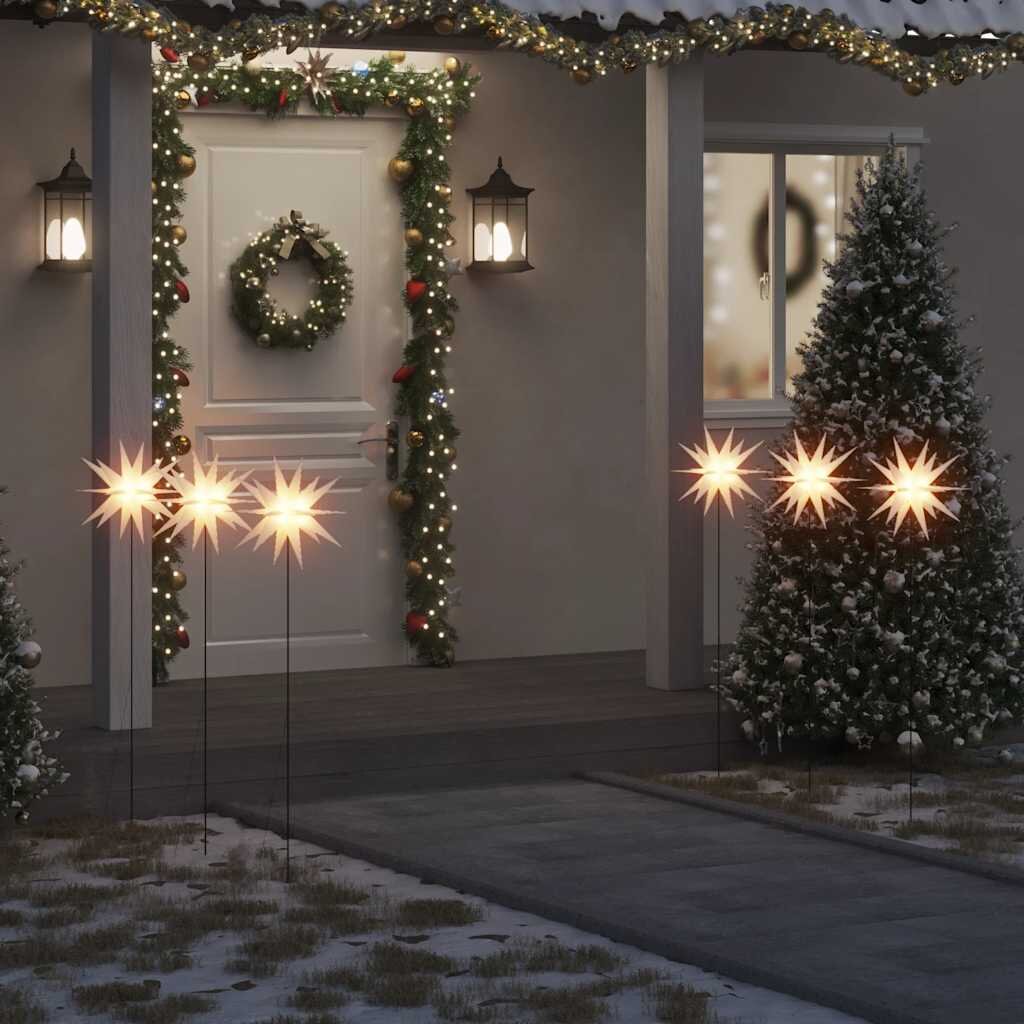 vidaXL Коледни лампи с шипове 3 бр LED сгъваемибяла 35 см