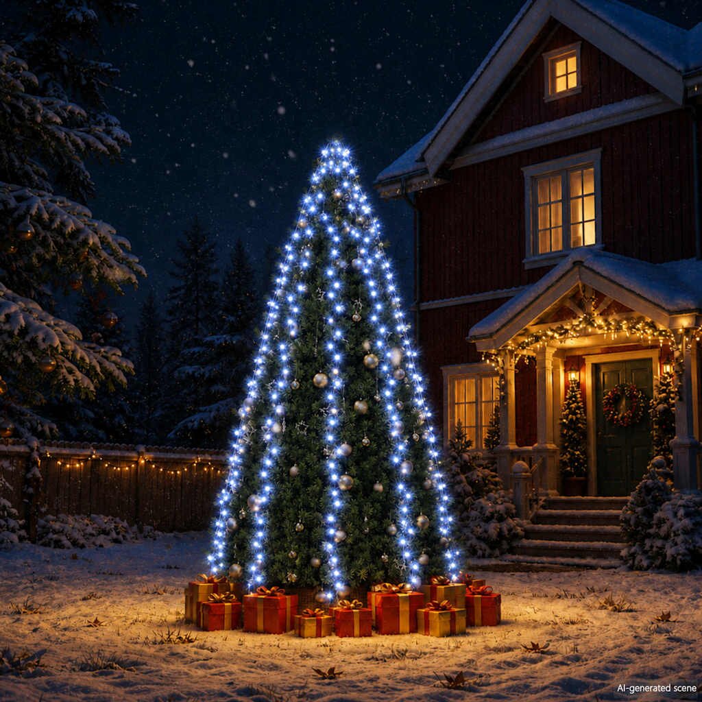 vidaXL Коледни лампички за елха тип мрежа 300 LED сини 300 см