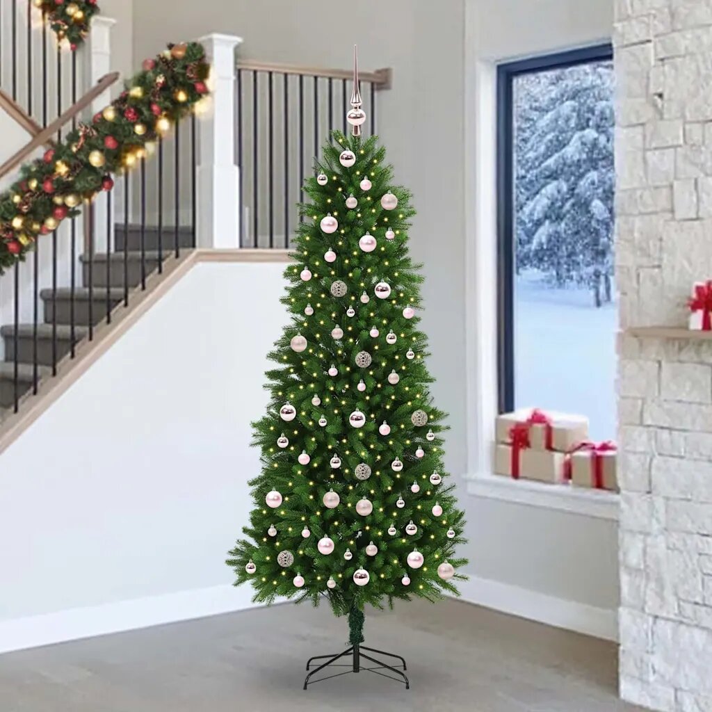 vidaXL Коледно дърво с 300 LED светодиода с поставка Зелен 240 cm ПЕ
