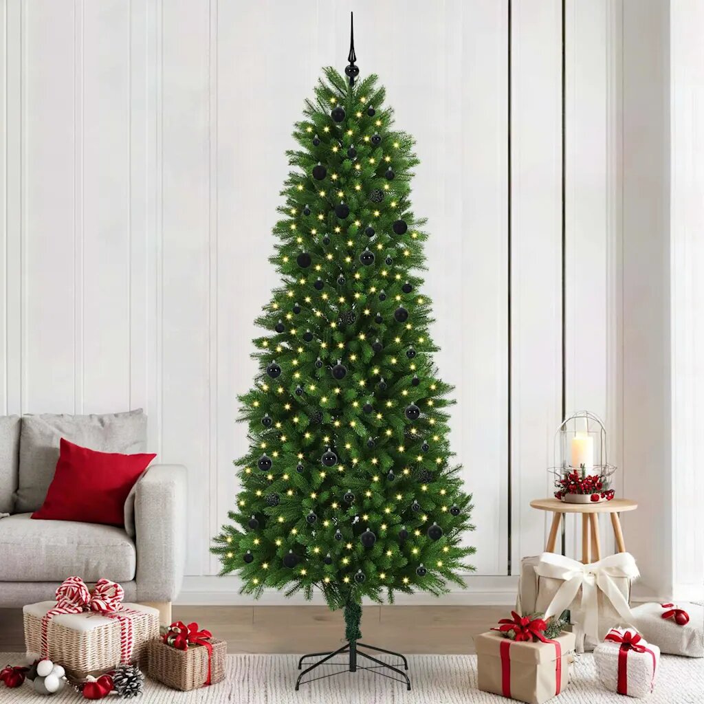 vidaXL Коледно дърво с 300 LED светодиода с поставка Зелен 240 cm ПЕ