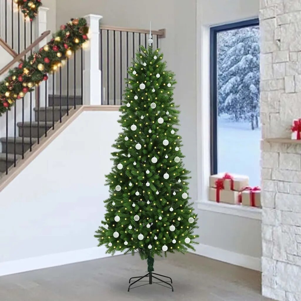 vidaXL Коледно дърво с 300 LED светодиода с поставка Зелен 240 cm ПЕ